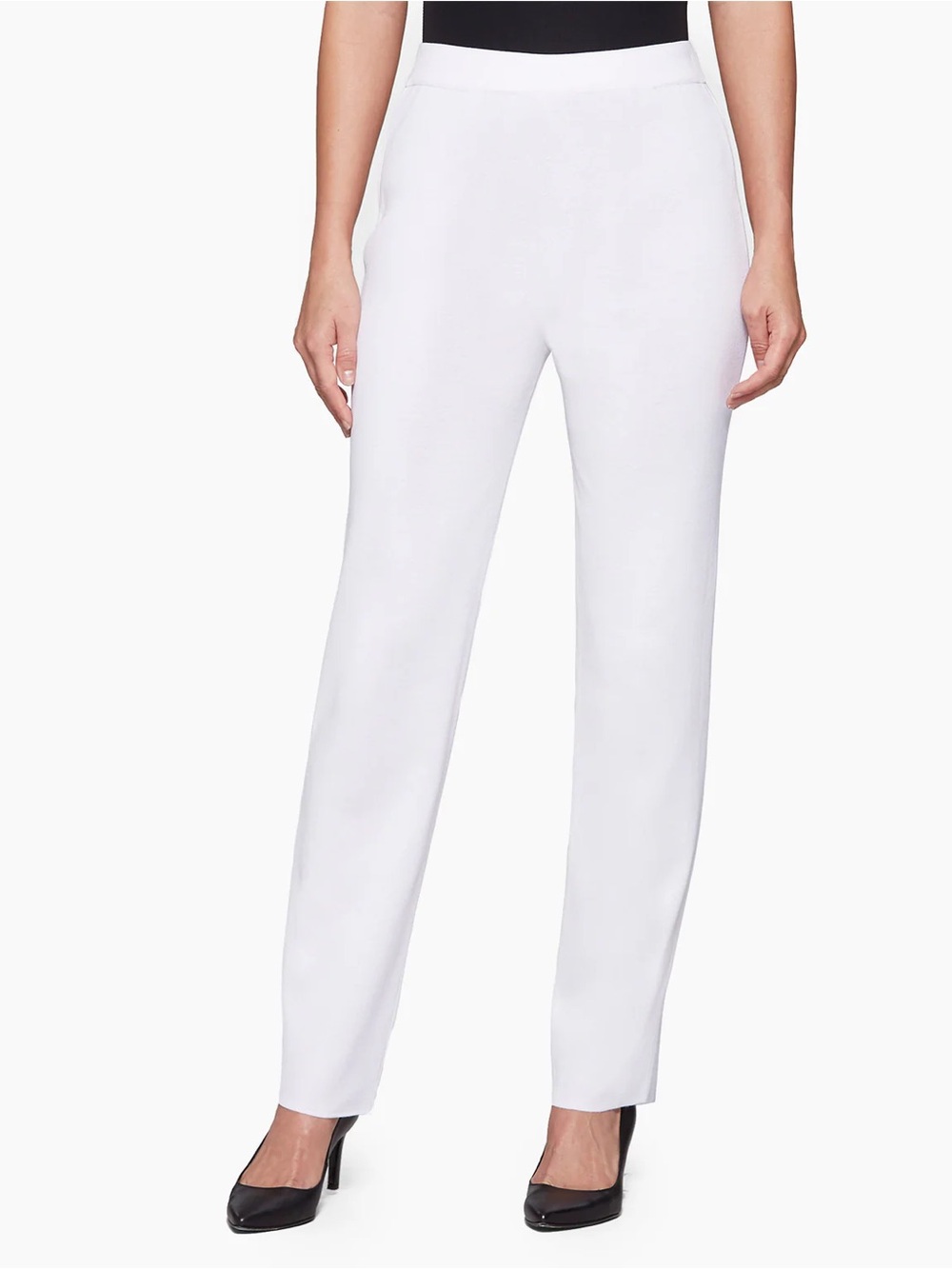 New Misook Straight Leg Knit Pants White Large L Pull On NWT